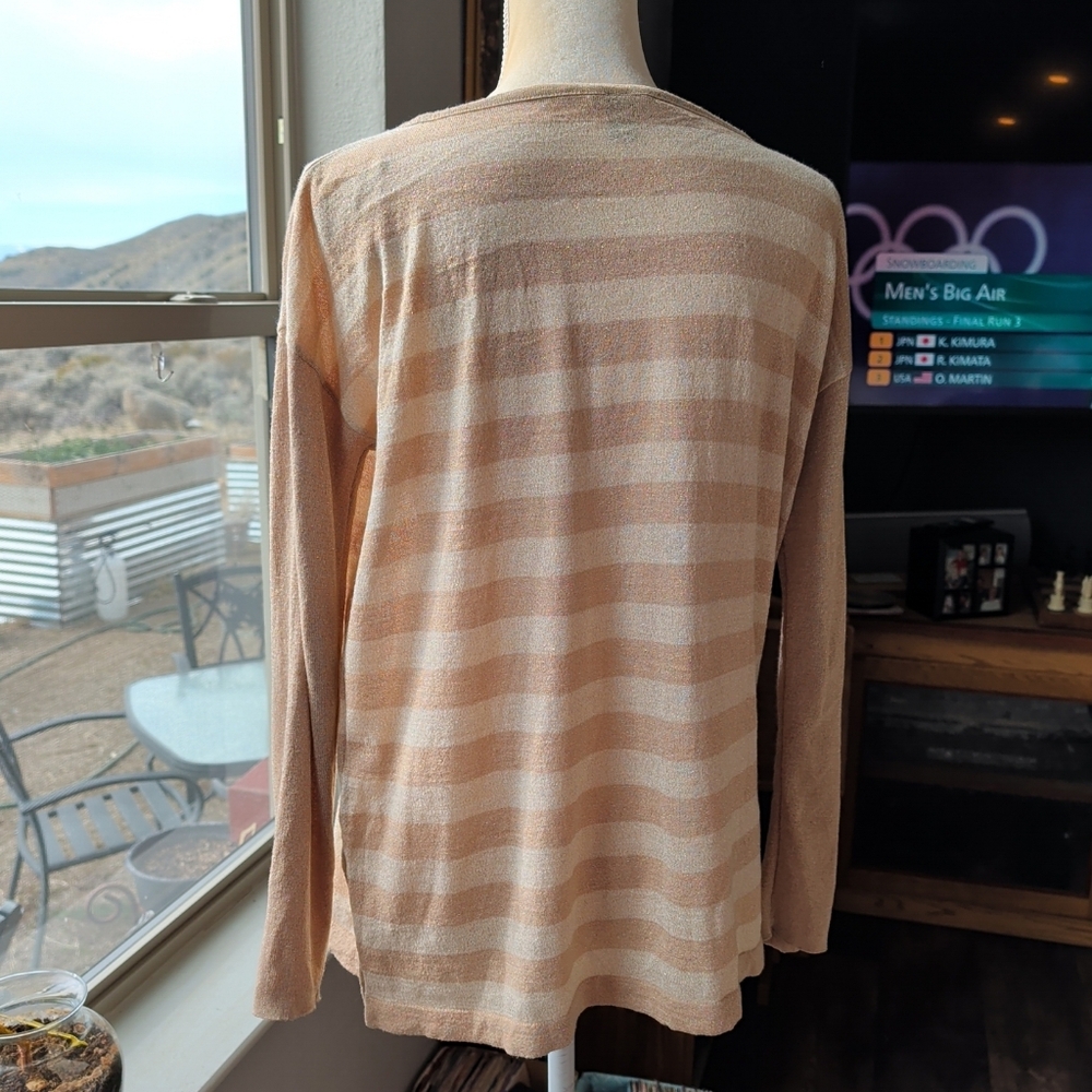 Dana Buchman Beige Striped Crew Neck Sweater - Picture 3 of 5